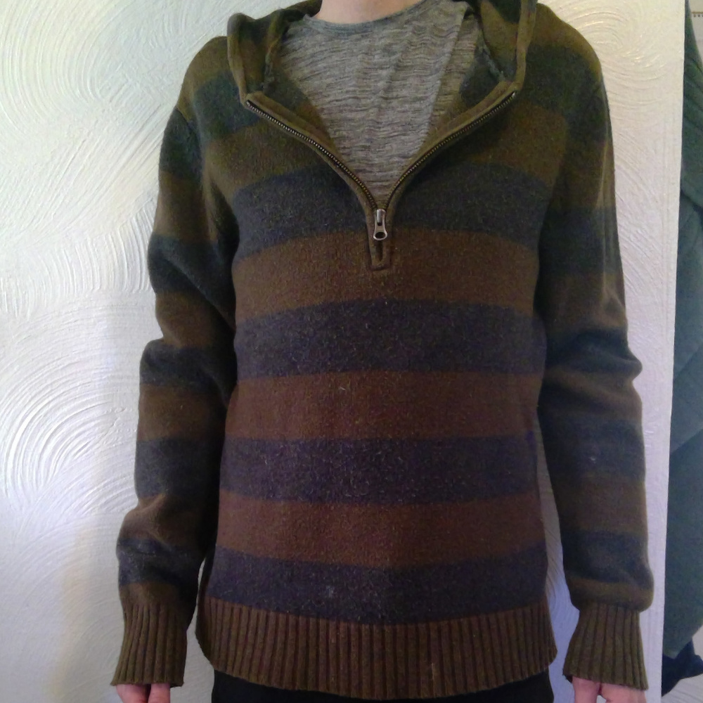 H&M Knit Striped Hoodie Brown/Grey